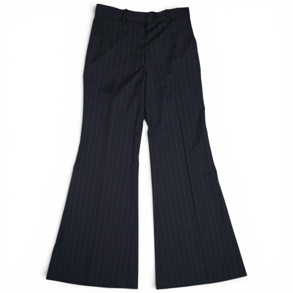 COS Navy Pinstripe 100% Wool Wide Leg Trousers High Rise Tailored Pants US 2